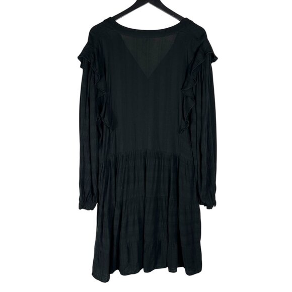Amadi Rossi Ruffled Long Sleeve V-Neck Tunic Dress Black Size Petite L CD-6770 - Picture 11 of 11